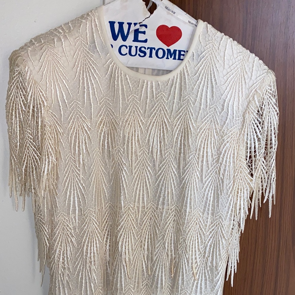 Vintage Nightway fringe Dress 80’s Ivory Size 12